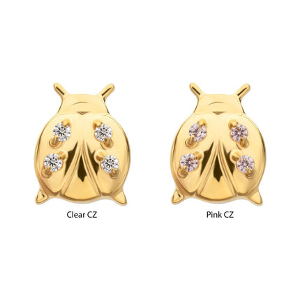 Invictus 24kt Gold PVD Titanium Threadless Prong Set Gem Lucky Ladybug Top