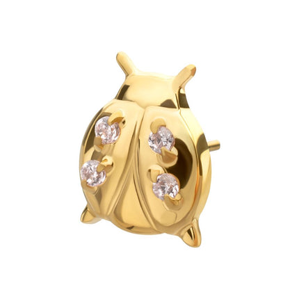 Invictus 24kt Gold PVD Titanium Threadless Prong Set Gem Lucky Ladybug Top