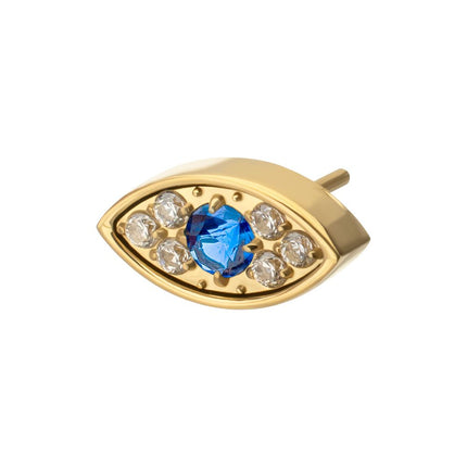 Invictus 24kt Gold PVD Titanium Threadless Evil Eye Top with Blue & Clear CZ Gem