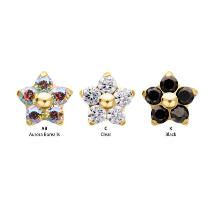 Invictus 24Kt Gold PVD Titanium Threadless Prong Set Gem 5-Petal Flower Top