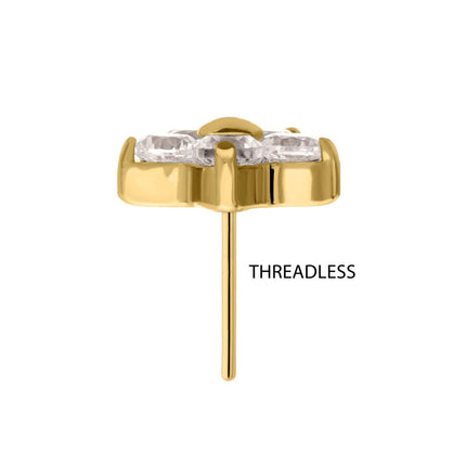 Invictus 24Kt Gold PVD Titanium Threadless Prong Set Gem 5-Petal Flower Top