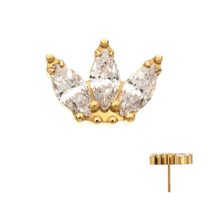Invictus 24kt Gold PVD Titanium Threadless Beaded Edge Marquise Fan Gem Cluster Top