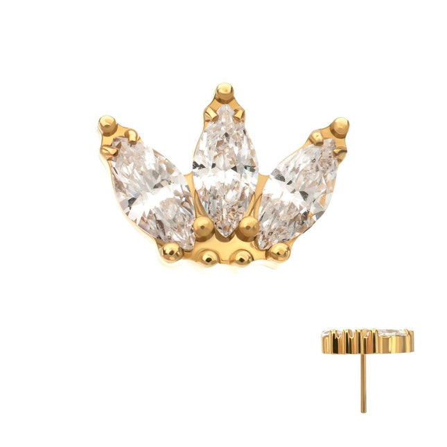 Invictus 24kt Gold PVD Titanium Threadless Beaded Edge Marquise Fan Gem Cluster Top