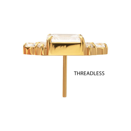 Invictus 24kt Gold PVD Titanium Threadless Hexagon Top with Prong Set Round & Baguette Gem