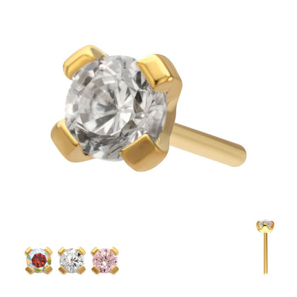 Invictus 24Kt Gold PVD Titanium Threadless Flat Base Low Profile 4 Prong Round Gem Top