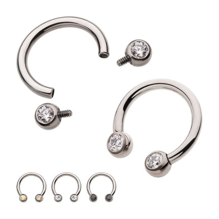 Invictus Titanium Internally Threaded Forward Facing Bezel Set Round Gem Circular Barbell