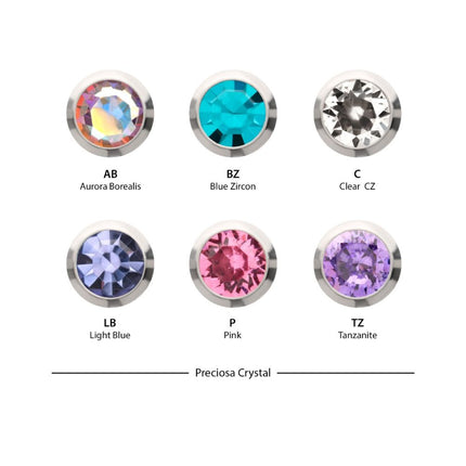 Invictus Titanium 2.5mm Bezel Set Preciosa Gem Nose Pin