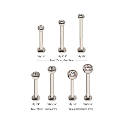 Invictus 18g Titanium Internally Threaded 2.5mm Base and Bezel Set Swarovski Crystal Micro Labret