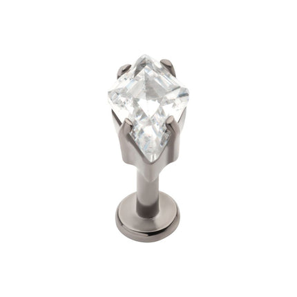 Invictus Titanium Internally Threaded Flat Base Labret with Prong Set Kite Shape CZ Top