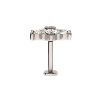 Invictus Titanium Internally Threaded Flat Base Labret with 3-Cluster Marquise CZ Fan Top