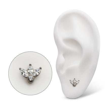 Invictus Titanium Internally Threaded Flat Base Labret with 3-Cluster Marquise CZ Fan Top