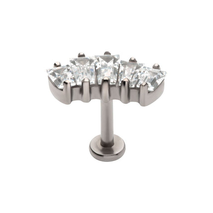Invictus Titanium Internally Threaded Flat Base Labret with Prong Set Baguette CZ 5-Cluster Fan Shape Top
