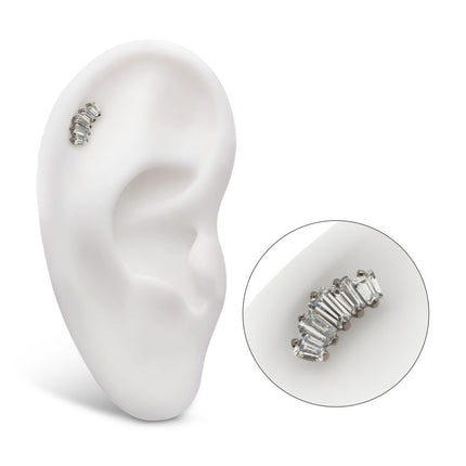 Invictus Titanium Internally Threaded Flat Base Labret with Prong Set Baguette CZ 5-Cluster Fan Shape Top