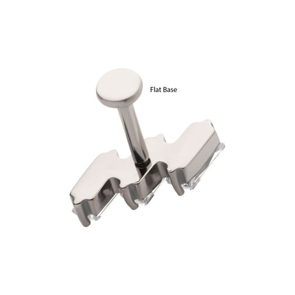 Invictus Titanium Internally Threaded Flat Base Labret with Prong Set Baguette CZ Diagonal 3-Cluster Top