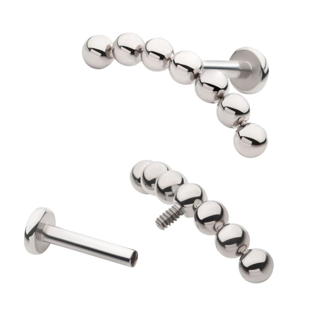 Invictus Titanium Internally Threaded Flat Base Labret with 7-Cluster Bead Top