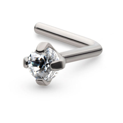 Invictus Titanium 4-Prong Set CZ L-Shape Nose Pin