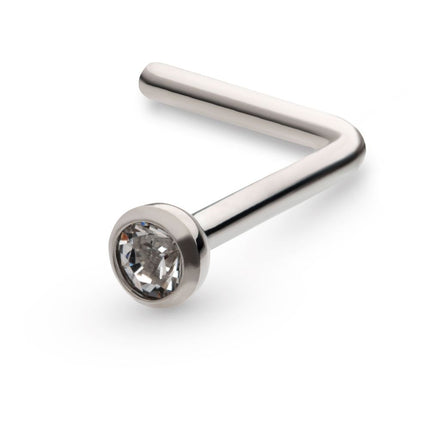 Invictus Titanium Bezel Set Swarovski Crystal L-Shape Nose Pin