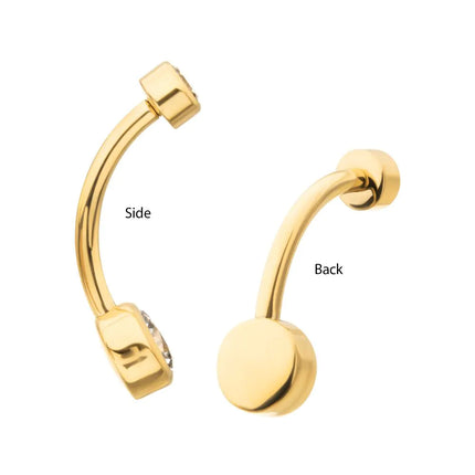 Invictus 24Kt Gold PVD Titanium Internally Threaded Double Bezel Round with Smooth Rounded Back & Fixed Bottom Navel