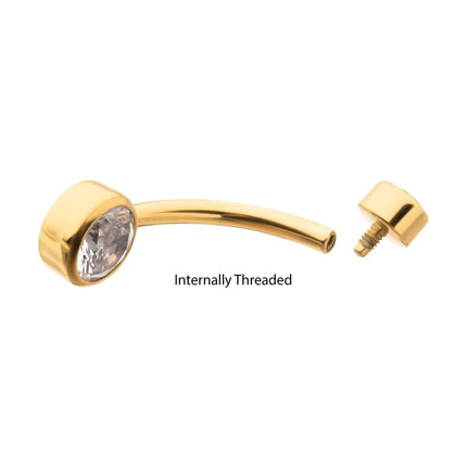 Invictus 24Kt Gold PVD Titanium Internally Threaded Double Bezel Round with Smooth Rounded Back & Fixed Bottom Navel