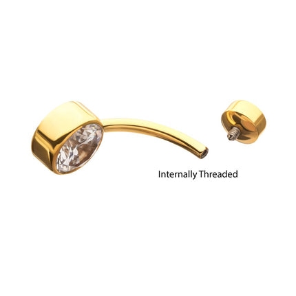 Invictus 24Kt Gold PVD Titanium Internally Threaded Double Bezel Round with Smooth Rounded Back & Fixed Bottom Navel