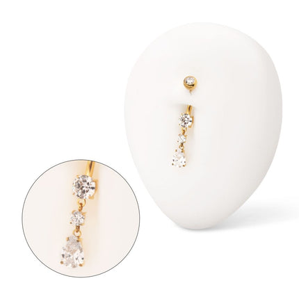 Invictus 24Kt Gold PVD Titanium Internally Threaded Double Round Prong Set Gem with Teardrop Dangle Navel