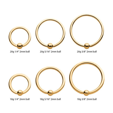 Invictus 24Kt Gold PVD Titanium Captive Bead Ring with Attached Ball