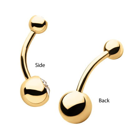 Invictus 24Kt Gold PVD Titanium Internally Threaded Double Bezel Set Swarovski Crystal Fixed Bottom Navel