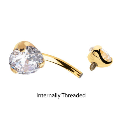 Invictus 24KT Gold PVD Titanium Internally Threaded Double Prong Set Clear CZ Fixed Bottom Navel