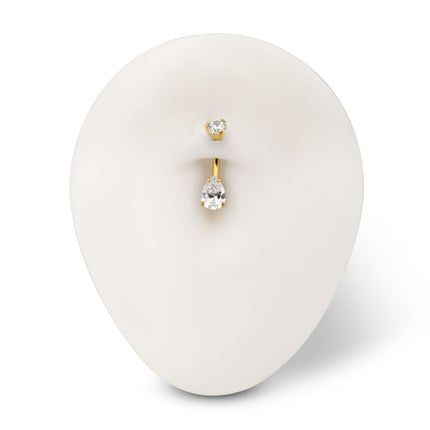 Invictus 24Kt Gold PVD Titanium Internally Threaded Double Teardrop with 4-Prong Bottom Gem Fixed Bottom Navel