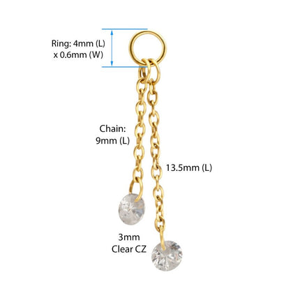 Invictus 24Kt Gold PVD Titanium Floating CZ Double Round Gem Chain Dangle