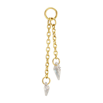 Invictus 24Kt Gold PVD Titanium Floating CZ Double Kite Shape Gem Chain Dangle