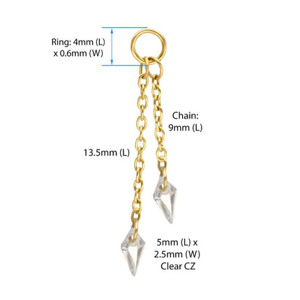 Invictus 24Kt Gold PVD Titanium Floating CZ Double Kite Shape Gem Chain Dangle