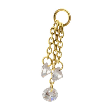 Invictus 24Kt Gold PVD Titanium Floating CZ Triple Round Gem Chain Dangle
