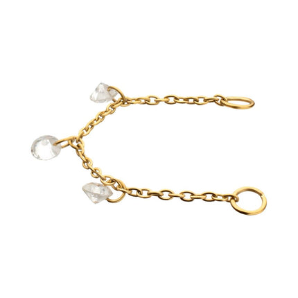 Invictus 24Kt Gold PVD Titanium Triple Round Floating CZ Gem Rolo Chain Dangle