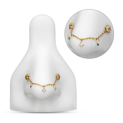 Invictus 24Kt Gold PVD Titanium Triple Round Floating CZ Gem Rolo Chain Dangle