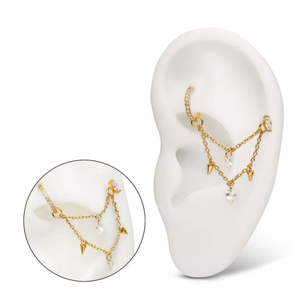 Invictus 24Kt Gold PVD Titanium Double Spike & Kite Gem 2-Tier Chain Dangle