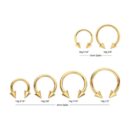 Invictus 24Kt Gold PVD Titanium Internally Threaded Spike Ends Circular Barbell