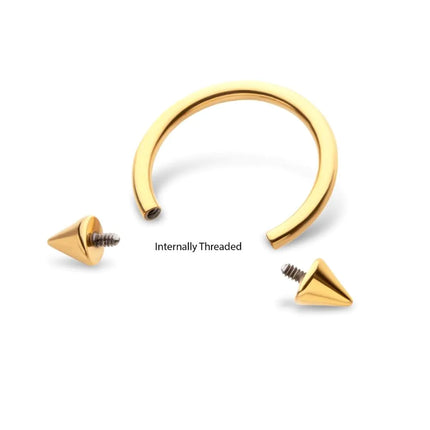 Invictus 24Kt Gold PVD Titanium Internally Threaded Spike Ends Circular Barbell