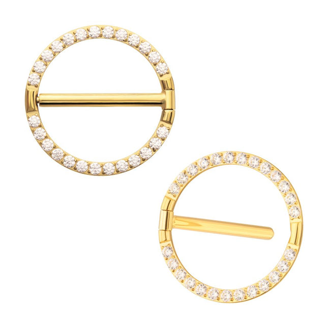 Invictus 24Kt Gold PVD Titanium CNC Set Gem Nipple Clicker Ring | Sold by piece