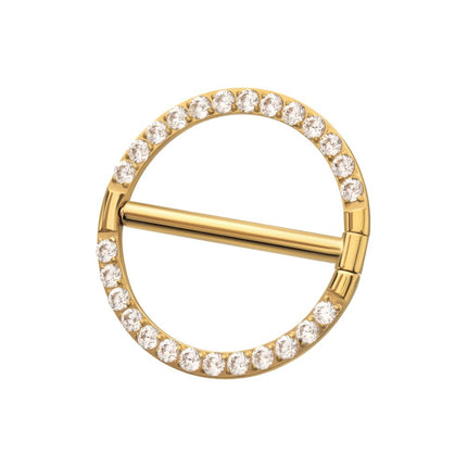 Invictus 24Kt Gold PVD Titanium CNC Set Gem Nipple Clicker Ring | Sold by piece