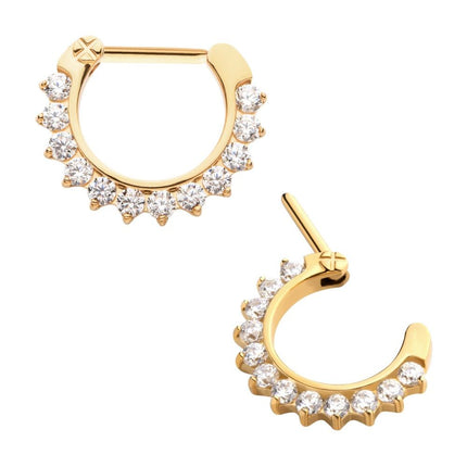 Invictus 24KT Gold PVD Titanium Pave Set Clear CZ Cluster Septum Clicker