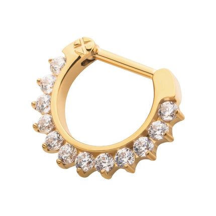 Invictus 24KT Gold PVD Titanium Pave Set Clear CZ Cluster Septum Clicker