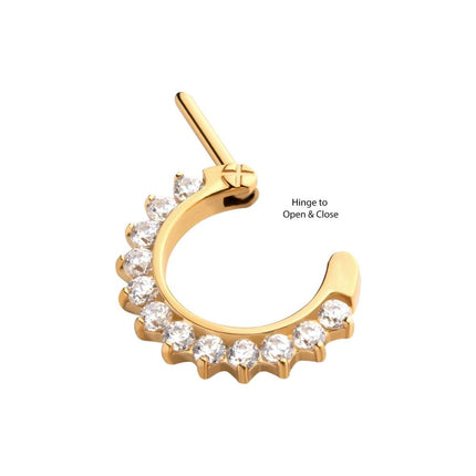 Invictus 24KT Gold PVD Titanium Pave Set Clear CZ Cluster Septum Clicker