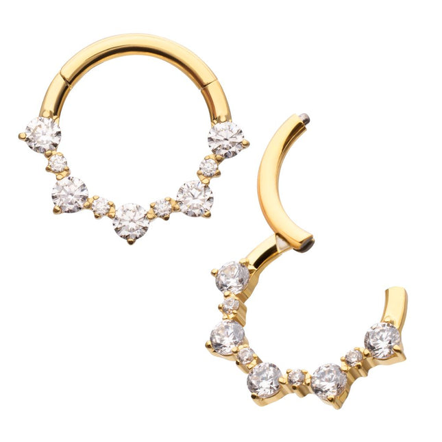 Invictus 24Kt Gold PVD Titanium Prong Set 1mm and 2mm Cluster Gem Front Facing Hinged Segment Clicker