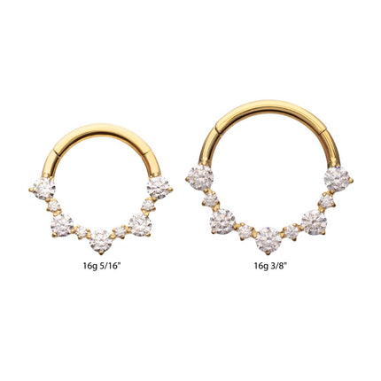 Invictus 24Kt Gold PVD Titanium Prong Set 1mm and 2mm Cluster Gem Front Facing Hinged Segment Clicker