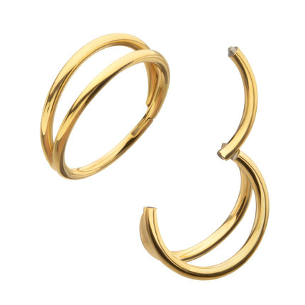 Invictus 24Kt Gold PVD Titanium Double Hoop Side Facing Hinged Segment Clicker