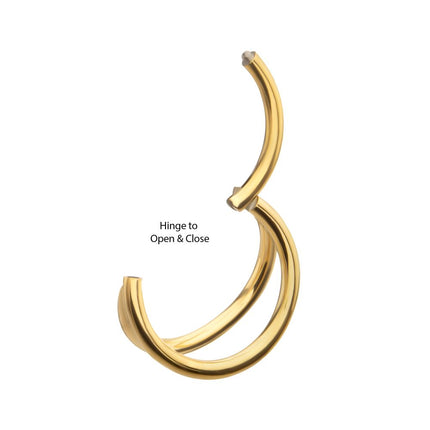 Invictus 24Kt Gold PVD Titanium Double Hoop Side Facing Hinged Segment Clicker