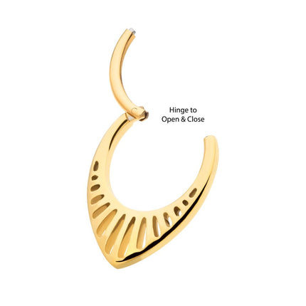 Invictus 24Kt Gold PVD Titanium Linear Outline Teardrop Shape Front Facing Hinged Segment Clicker