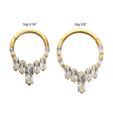 Invictus 24Kt Gold PVD Titanium 7-Baguette Prong Set Gem Cluster Front Facing Hinged Segment Clicker