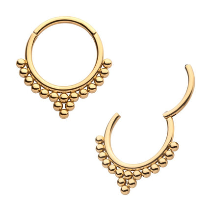 Invictus 24KT Gold PVD Titanium Beaded Classic Clustered Front Facing Hinged Segment Clicker